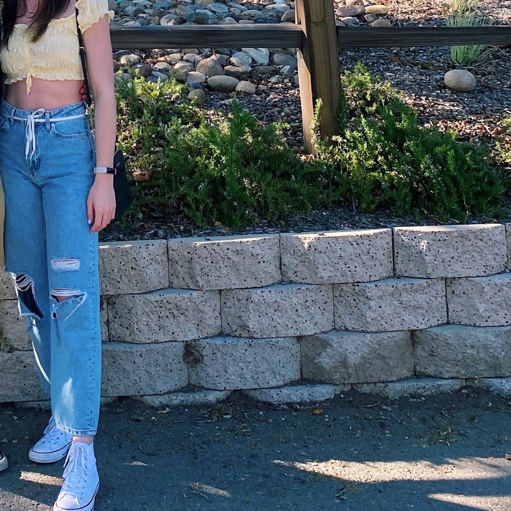 H&M Loose Straight High Jeans Light Blue